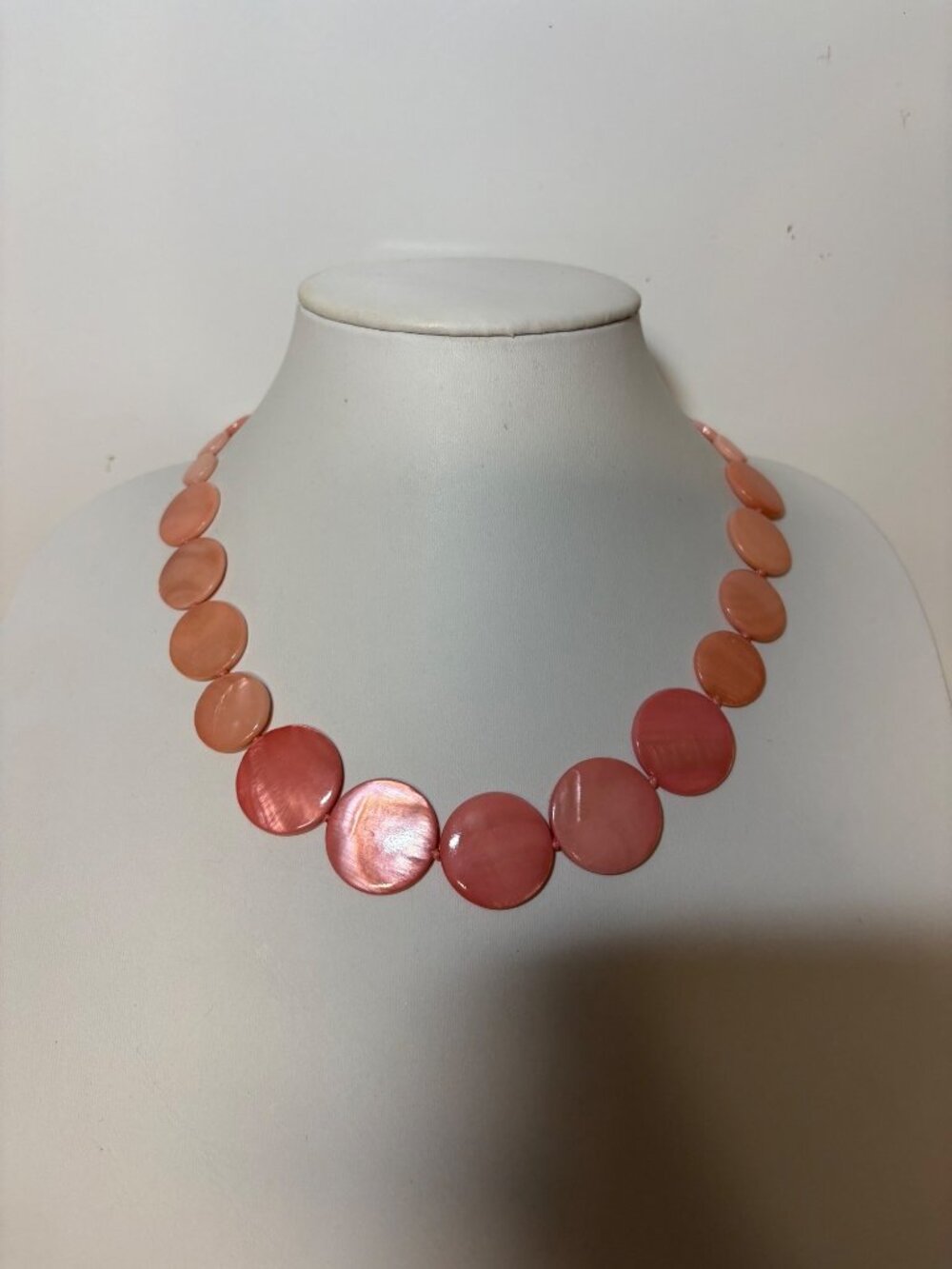 Pink Peach Pearlized Disc Bead Necklace Adjustable Chain 18-20 Inches